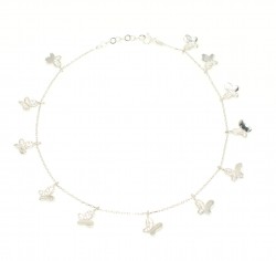 925 Sterling Silver 12 butterfly Anklet Bracelet, White - White stone - 4