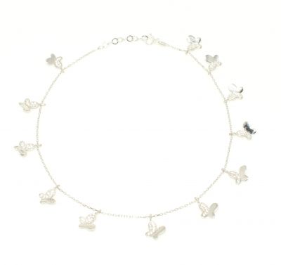 925 Sterling Silver 12 butterfly Anklet Bracelet, White - White stone - 4