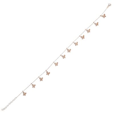 925 Sterling Silver 12 butterfly Anklet Bracelet, White - White stone - 5