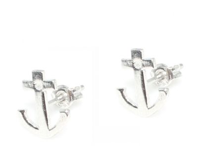 925 Sterling Silver Anchor Stud Earrings - 5