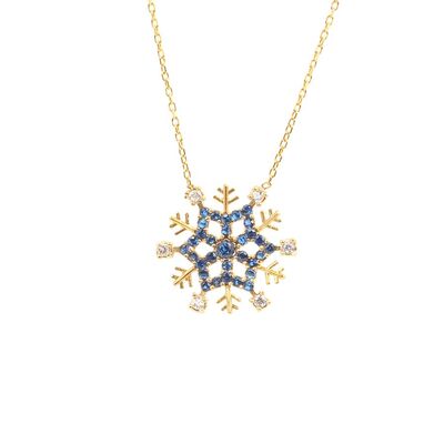 925 Sterling Silver Frozen Snowflake Necklace, Blue Cz - 3