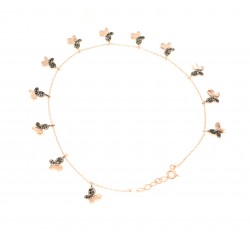 925 Sterling Silver Butterfly Anklet, Rose Gold Vermeiled - 5