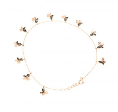 925 Sterling Silver Butterfly Anklet, Rose Gold Vermeiled - 5