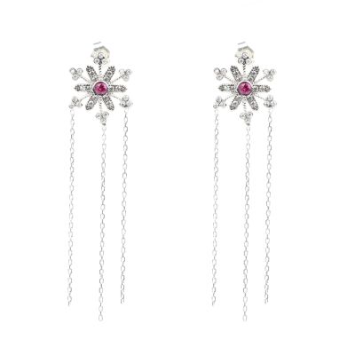 925 Sterling Silver Chain Dangle Snowflake Earrings - 2