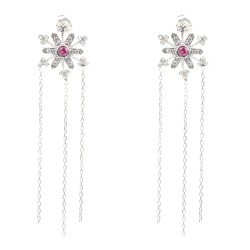 925 Sterling Silver Chain Dangle Snowflake Earrings - 3