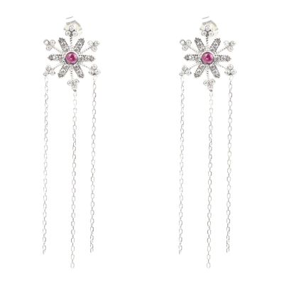925 Sterling Silver Chain Dangle Snowflake Earrings - 3