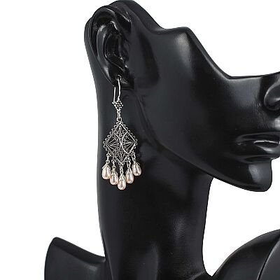 925 Sterling Silver Chandelier Filigree Earring with Pinky Pearls - 4