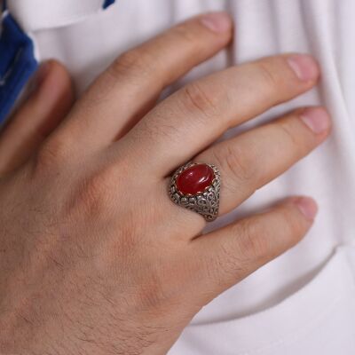 925 Sterling Silver Constantinople Design Authentic Ring with Agate - 1