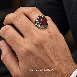 925 Sterling Silver Constantinople Design Authentic Ring with Agate - Nusrettaki (1)
