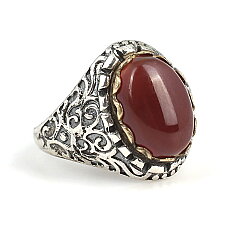 925 Sterling Silver Constantinople Design Authentic Ring with Agate - Nusrettaki