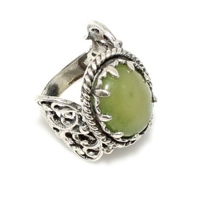 925 Sterling Silver Constantinople Design Jade Stone Ring - 2