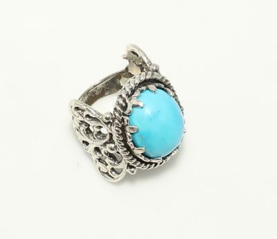 925 Sterling Silver Constantinople design Turquoise Stone Ring - 3
