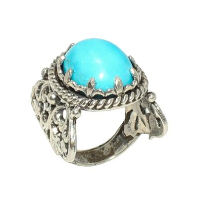 925 Sterling Silver Constantinople design Turquoise Stone Ring - 1