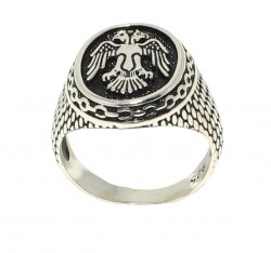 925 Sterling Silver Double Head Anatolian Eagle Men Ring - 7