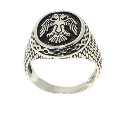 925 Sterling Silver Double Head Anatolian Eagle Men Ring - 7