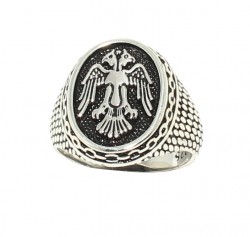 925 Sterling Silver Double Head Anatolian Eagle Men Ring - 6