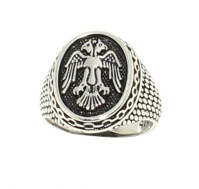 925 Sterling Silver Double Head Anatolian Eagle Men Ring - 6