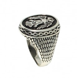 925 Sterling Silver Double Head Anatolian Eagle Men Ring - 8