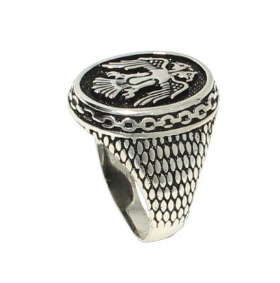 925 Sterling Silver Double Head Anatolian Eagle Men Ring - 8