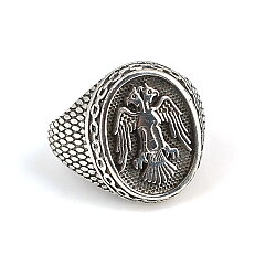 925 Sterling Silver Double Head Anatolian Eagle Men Ring - 4