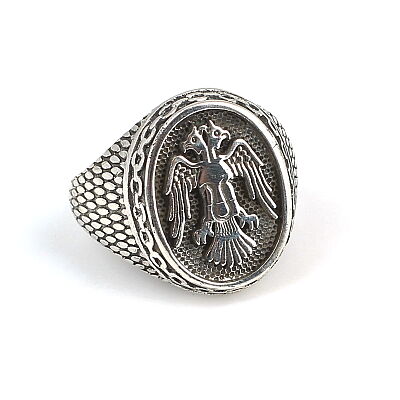 925 Sterling Silver Double Head Anatolian Eagle Men Ring - 4