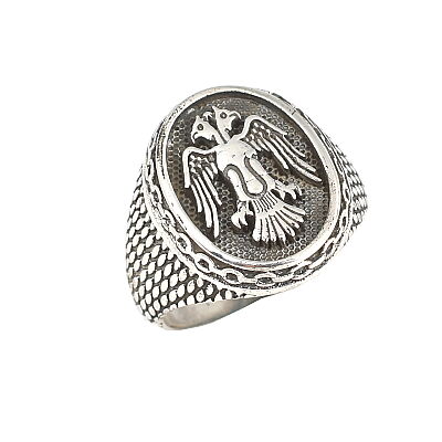 925 Sterling Silver Double Head Anatolian Eagle Men Ring - 2