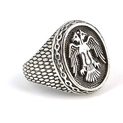 925 Sterling Silver Double Head Anatolian Eagle Men Ring - 3