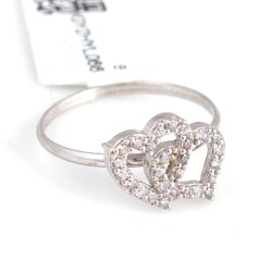 925 Sterling Silver Double Heart Design Ring with Black CZ - 3