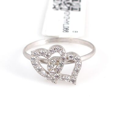 925 Sterling Silver Double Heart Design Ring with Black CZ - 2