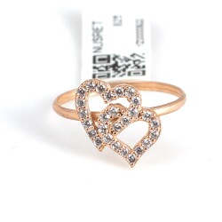 925 Sterling Silver Double Heart Design Ring with Black CZ - 6