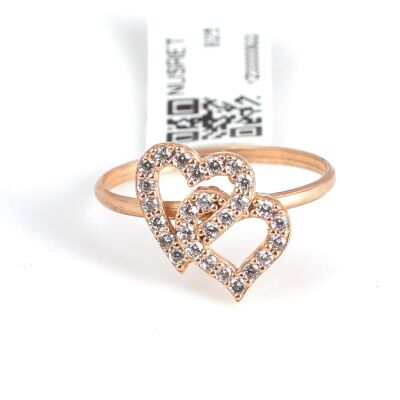 925 Sterling Silver Double Heart Design Ring with Black CZ - 6