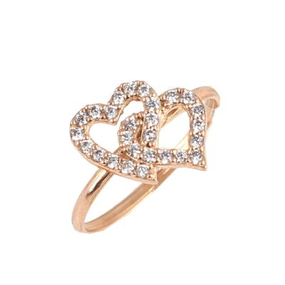 925 Sterling Silver Double Heart Design Ring with Black CZ - 1