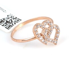 925 Sterling Silver Double Heart Design Ring with Black CZ - 5