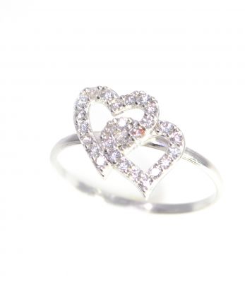 925 Sterling Silver Double Heart Design Ring with Black CZ - 4