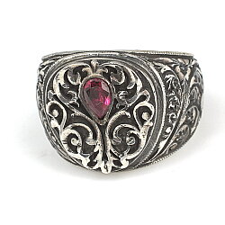 925 Sterling Silver Drop Shape Zircon Ruby Stone Man Ring - 3