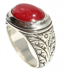 925 Sterling Silver Ellipse Agate stone Pattern Men Ring - 6