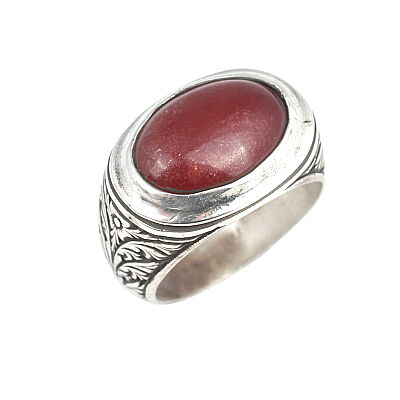 925 Sterling Silver Ellipse Agate stone Pattern Men Ring - 2