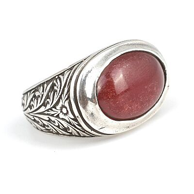 925 Sterling Silver Ellipse Agate stone Pattern Men Ring - 3