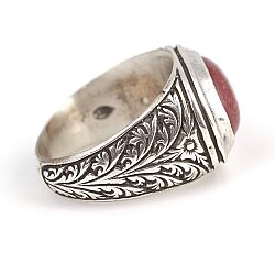 925 Sterling Silver Ellipse Agate stone Pattern Men Ring - 4