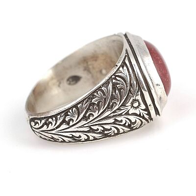 925 Sterling Silver Ellipse Agate stone Pattern Men Ring - 4