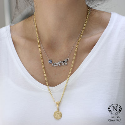 925 Sterling Silver Evil Eye & Elephant Luck Necklace - 11