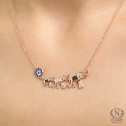925 Sterling Silver Evil Eye & Elephant Luck Necklace - 10
