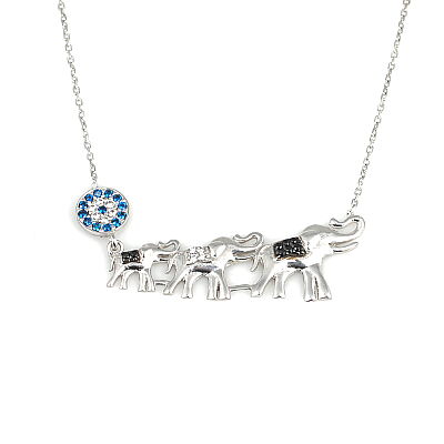 925 Sterling Silver Evil Eye & Elephant Luck Necklace - 2