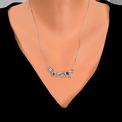 925 Sterling Silver Evil Eye & Elephant Luck Necklace - 1