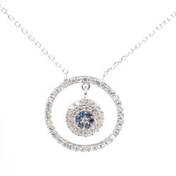 925 Sterling Silver Evil Eye in a Hoop Necklace - 7