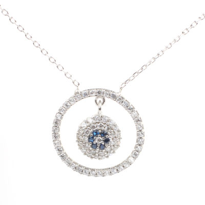 925 Sterling Silver Evil Eye in a Hoop Necklace - 7