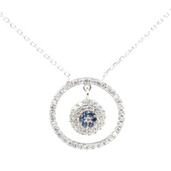 925 Sterling Silver Evil Eye in a Hoop Necklace - 8