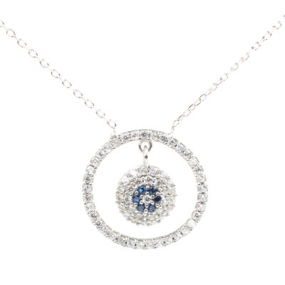 925 Sterling Silver Evil Eye in a Hoop Necklace - 8
