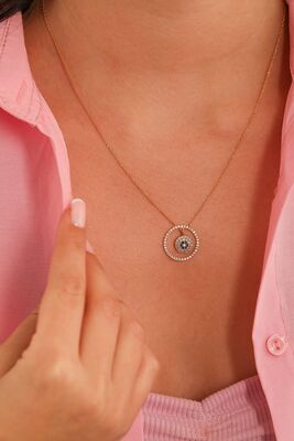 925 Sterling Silver Evil Eye in a Hoop Necklace - 3