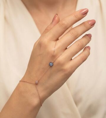925 Sterling Silver Evil Eye & Snowflake Model Hand Ring Bracelet - 1